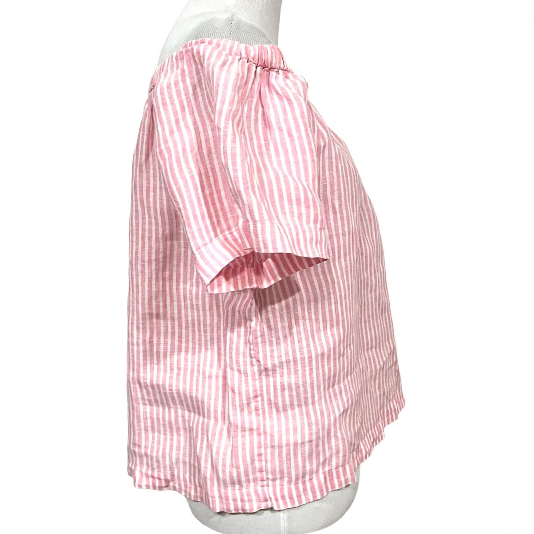 J.Crew J.Crew Pink Off Shoulder Top Linen Striped Women’s Size S Blouse Size S / US 4 / IT 40 - 5 Thumbnail