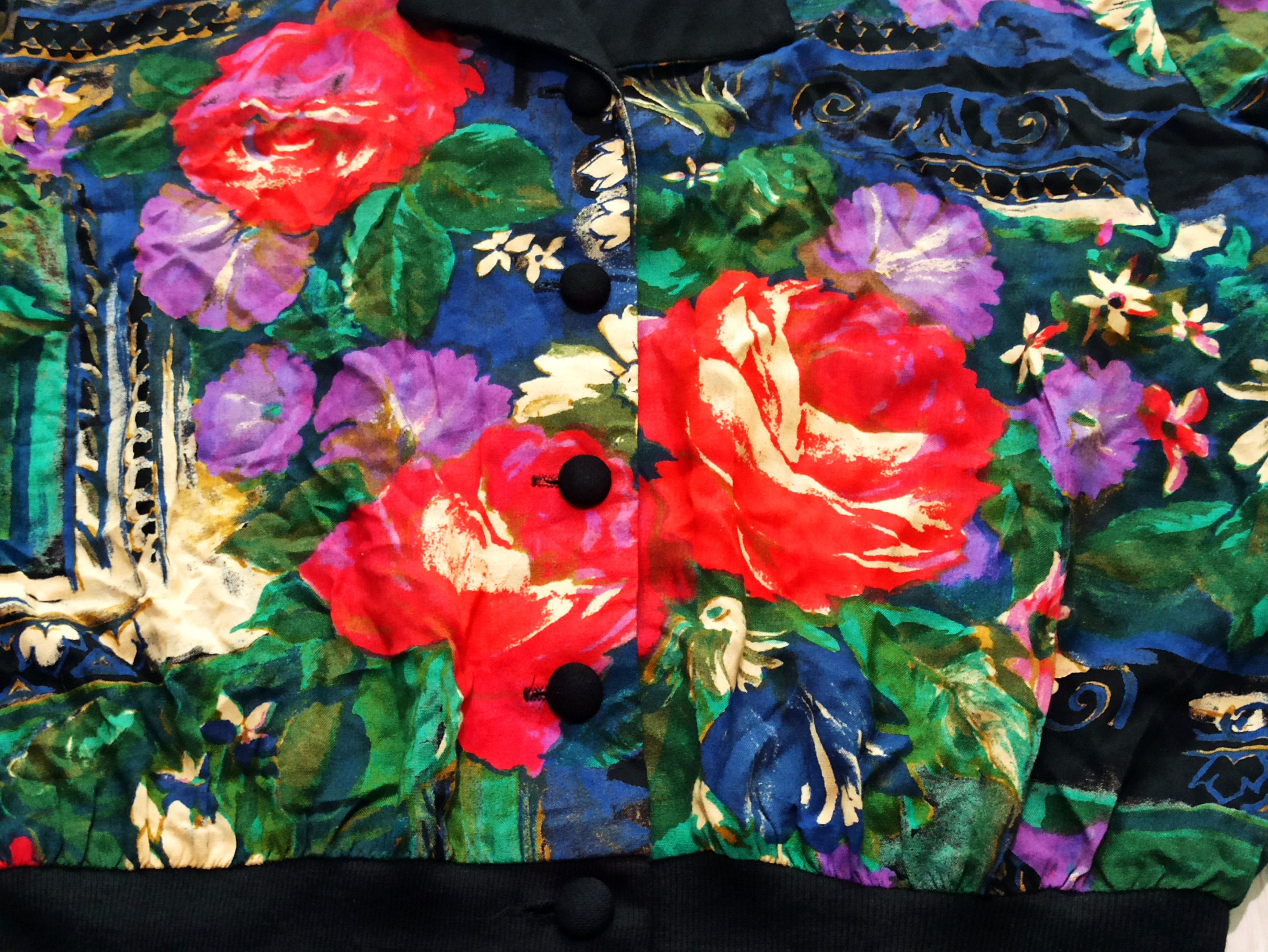 Other Vintage 80s Sabino Baroque Floral Cropped Bomber Jacket Size M / US 6-8 / IT 42-44 - 3 Thumbnail