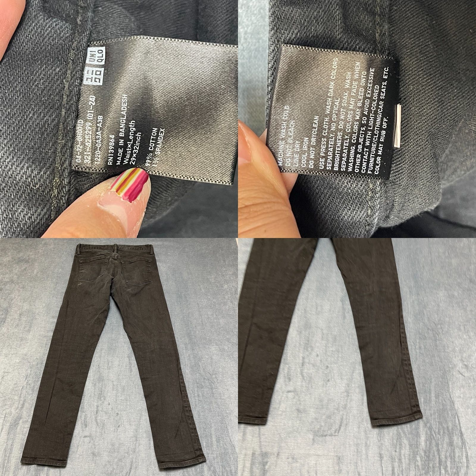 Uniqlo Uniqlo Jeans Mens 29x32 Black Denim Stretch Slim Straight Fit - 5-Pocket Cotton Spandex Raised Rise Mid Size US 29 - 9 Thumbnail