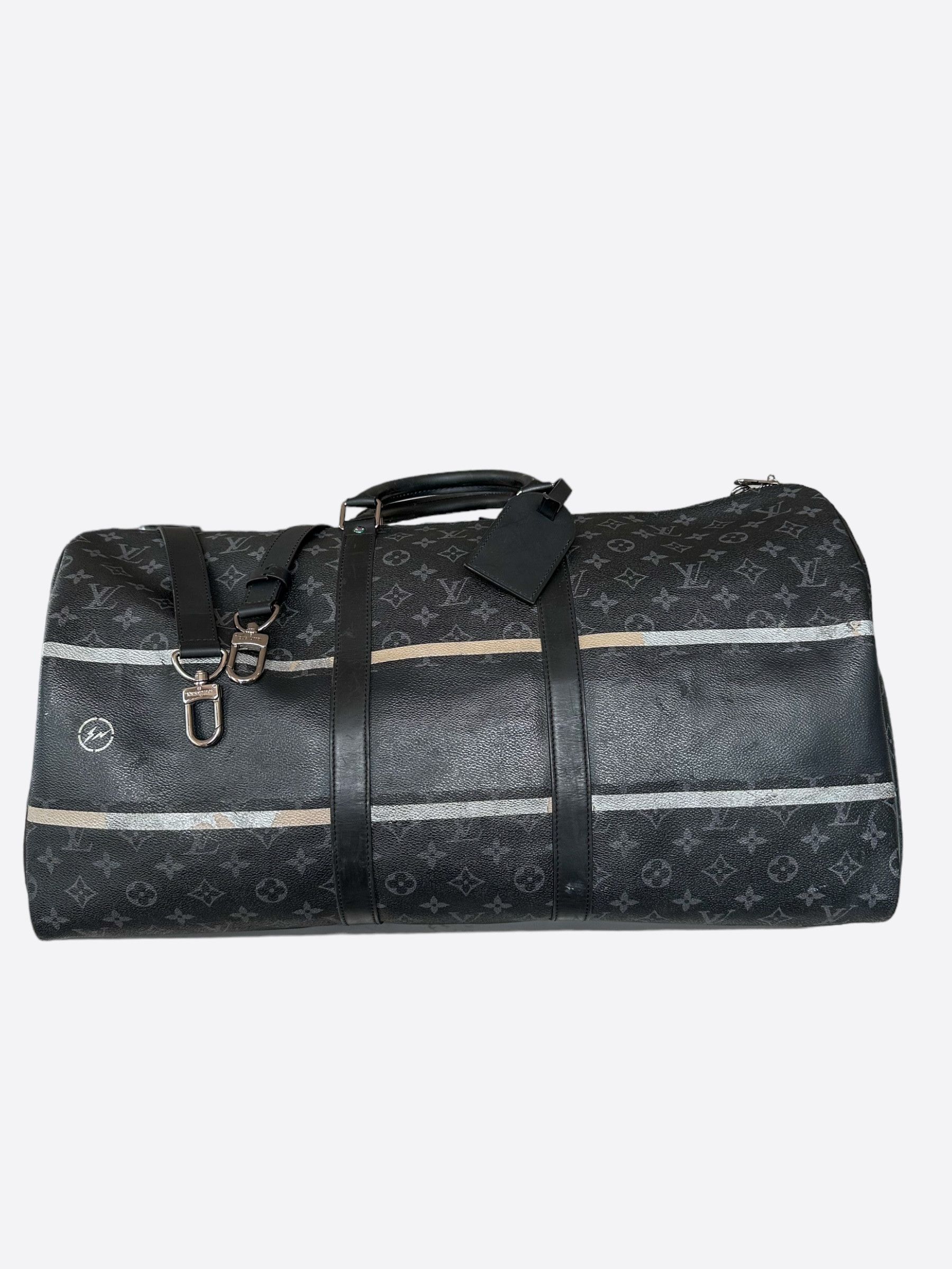 image of Louis Vuitton Fragment Reflective Monogram Keepall 55 in Black, Men's