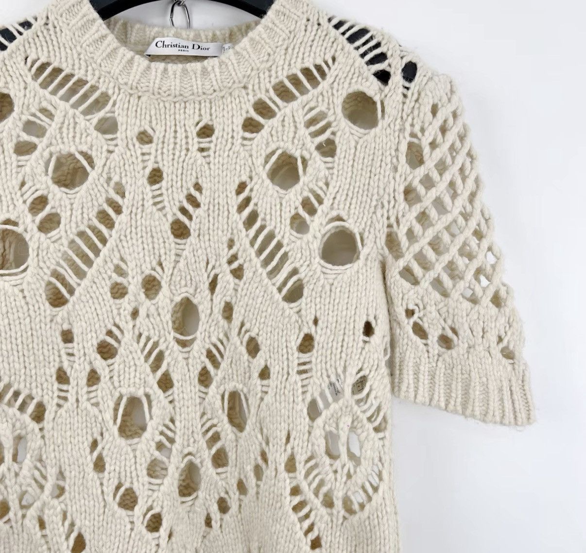 Dior Dior Off-White Hollow Knit Short Sleeve K12 Size XS / US 0-2 / IT 36-38 - 3 Thumbnail