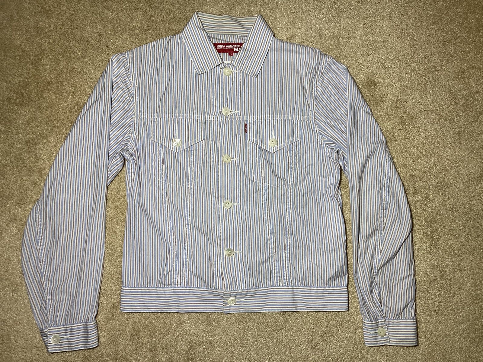 Comme des Garcons Junya Watanabe Man Levi's Striped Cotton Jacket Denim 2000s Size US S / EU 44-46 / 1 - 1 Thumbnail