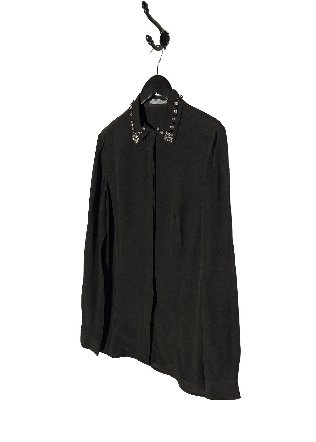 Prada Prada Black Silk Crystal Embellished Collar Blouse Size S / US 4 / IT 40 - 2 Thumbnail