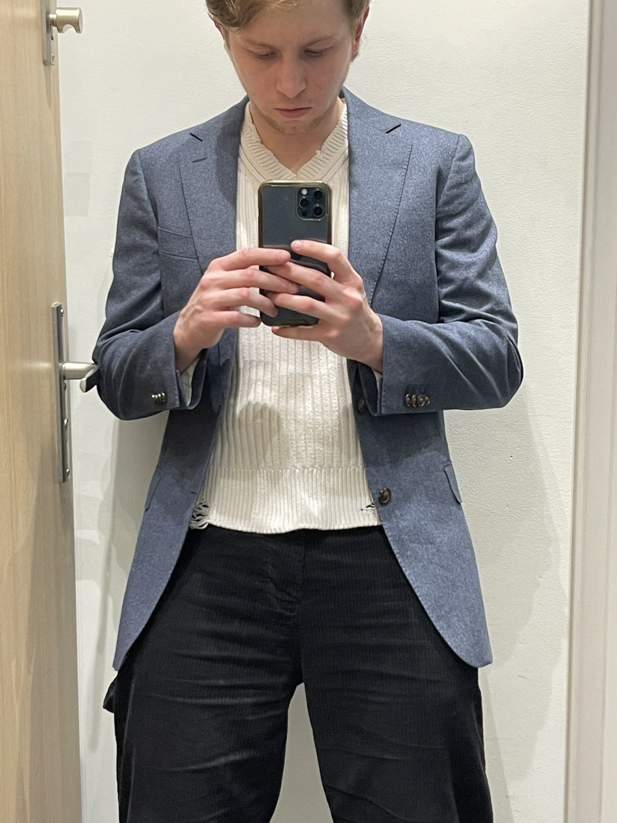 SS12 Suitsupply White Striped Navy Wool Casual Blazer