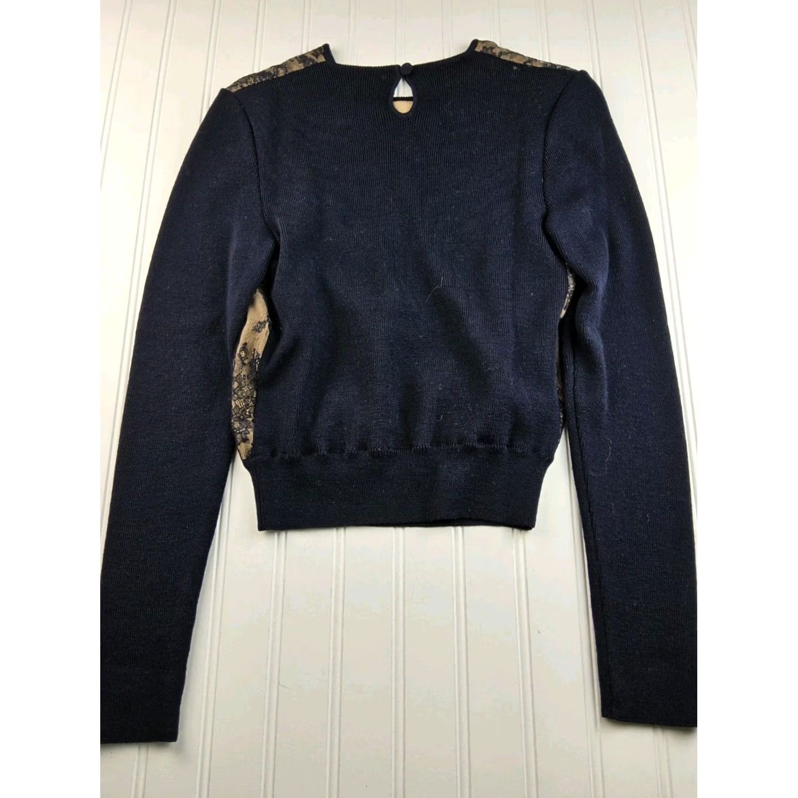 Valentino Valentino Miss V Lace Overlay Sweater Navy Size 6/40 Regular Women Pullover Lace 34" Chest 20" Length Size M / US 6-8 / IT 42-44 - 6 Thumbnail