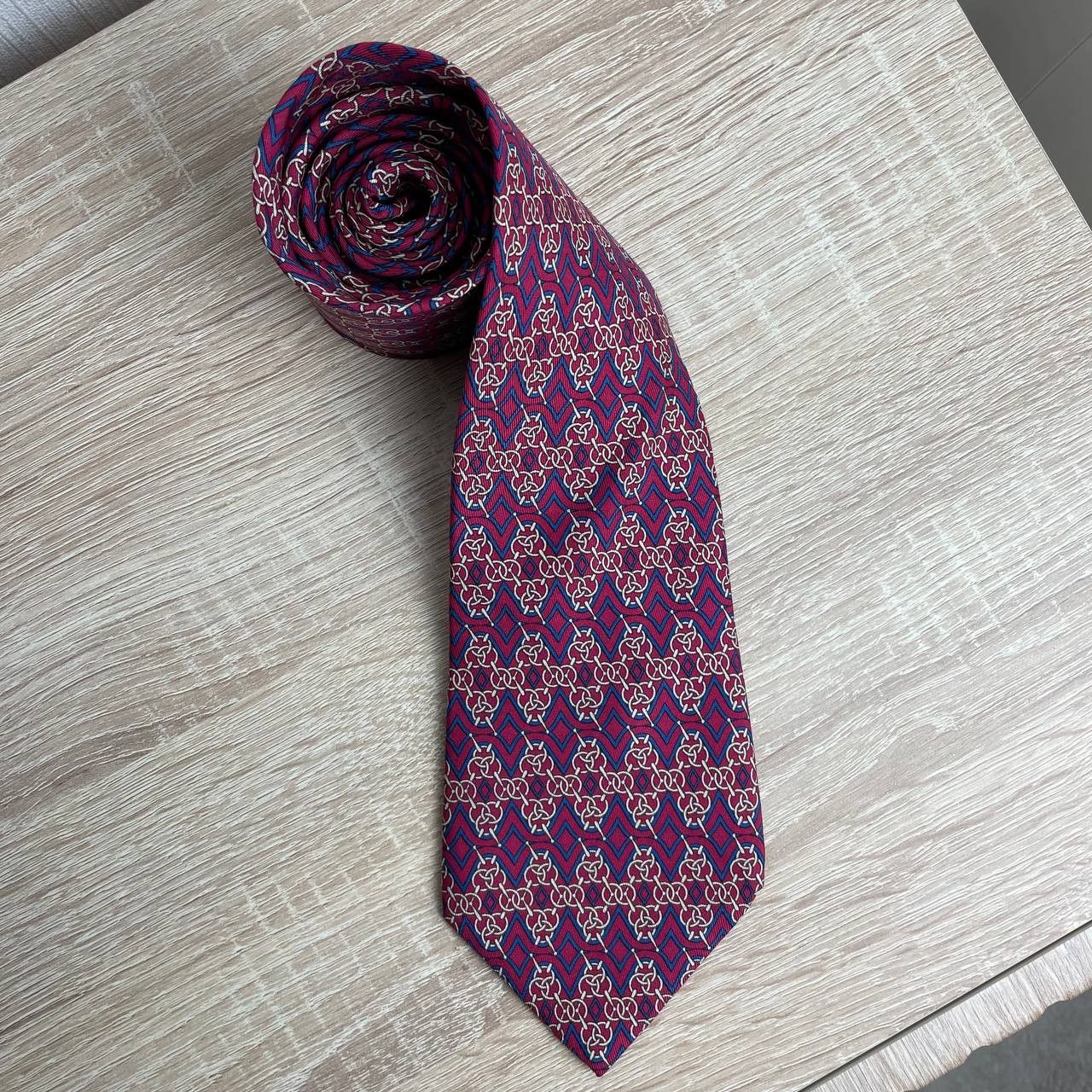 Hermes Hermes Paris Silk Tie 7756 FA Chains Red Size ONE SIZE - 2 Thumbnail