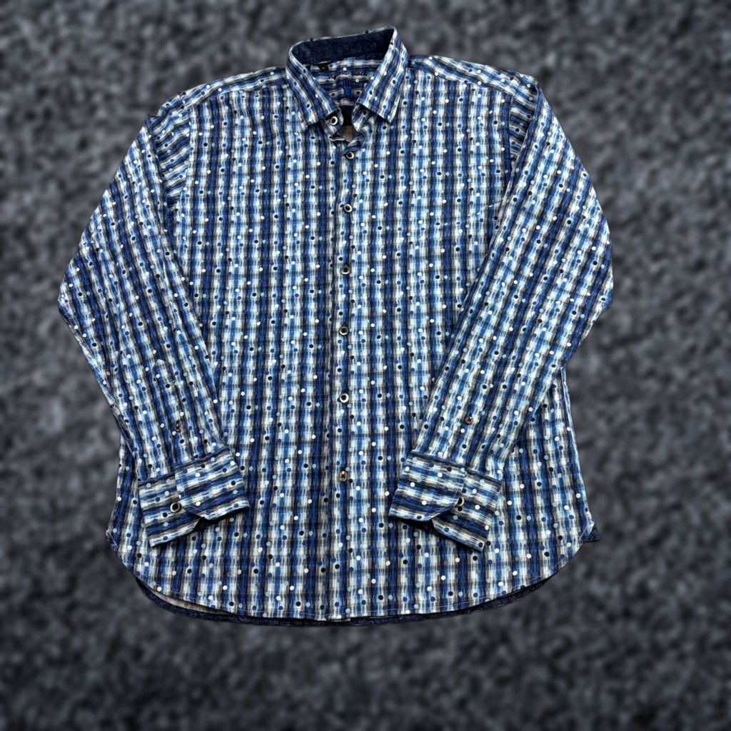Vintage Visconti Black Shirt Mens L Blue Polka Dot Long Sleeve Button Up Casual Size US L / EU 52-54 / 3 - 1 Thumbnail