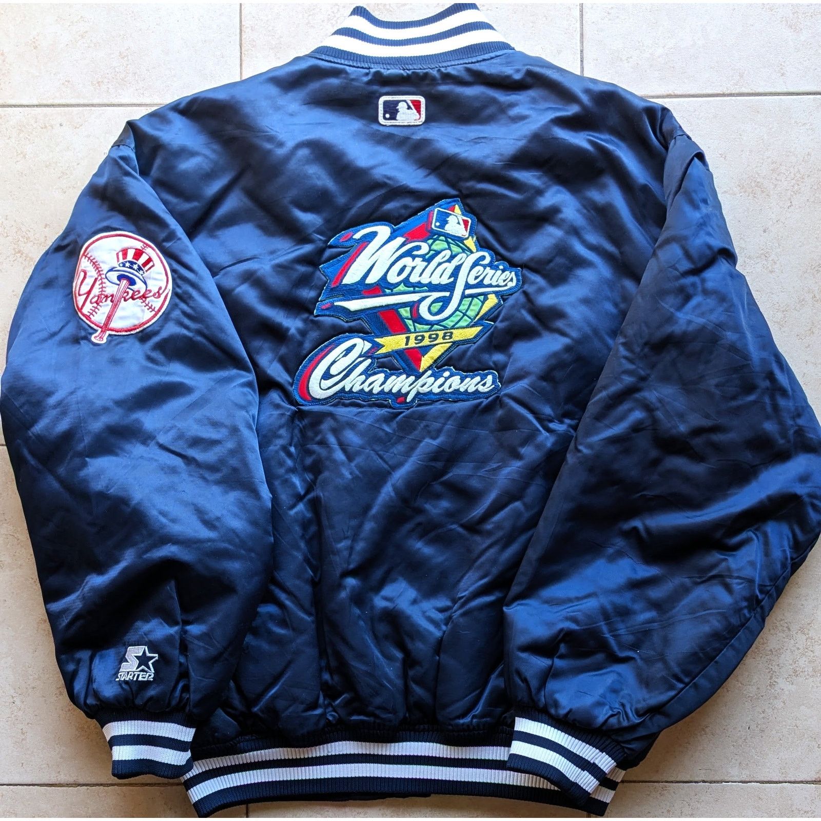 MLB NY Yankees 1998 World Series STARTER satin bomber L navy vtg Size US L / EU 52-54 / 3 - 3 Thumbnail