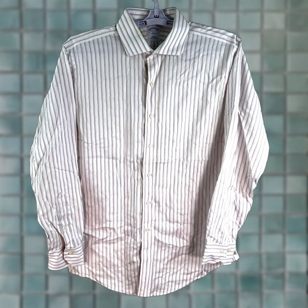 Brooks Brothers VINTAGE Brooks Brothers 346 Slim Fit Striped Button-Up Shirt Mens 16.5 White/Purple Business Casual Party Size US L / EU 52-54 / 3 - 1 Thumbnail