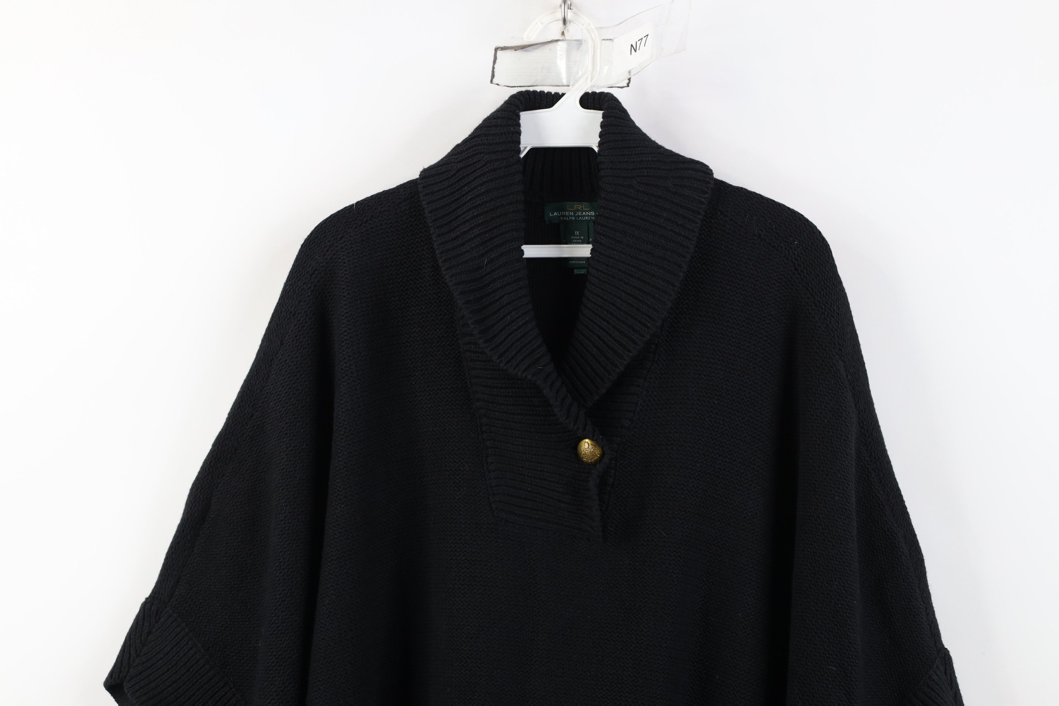 Ralph Lauren Vintage 90s Ralph Lauren Poncho Sweater Shawl Cape Black Size XL / US 12-14 / IT 48-50 - 2 Thumbnail