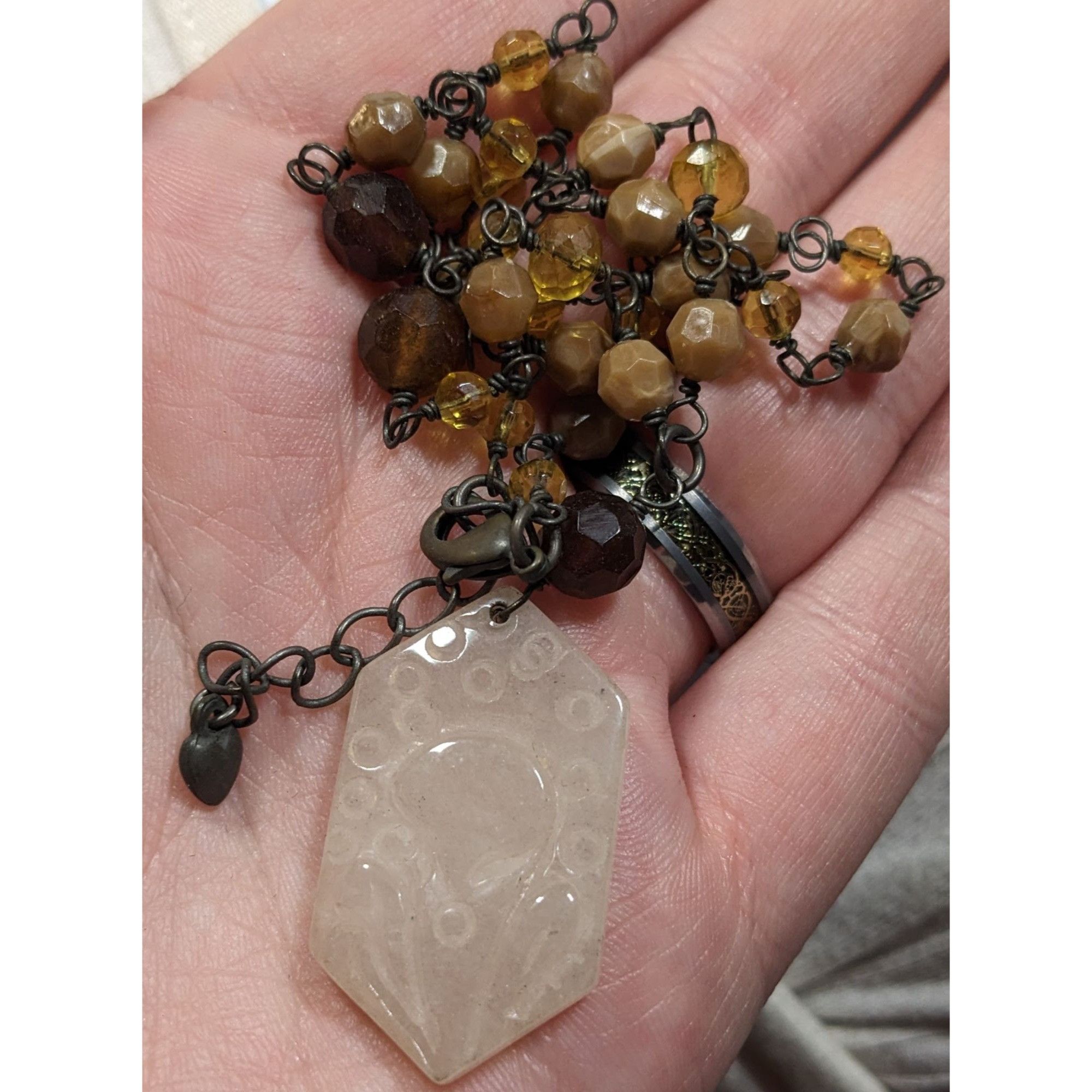 Other Vintage Carved Quartz Pendant Necklace With Beaded Chain Size ONE SIZE - 9 Thumbnail