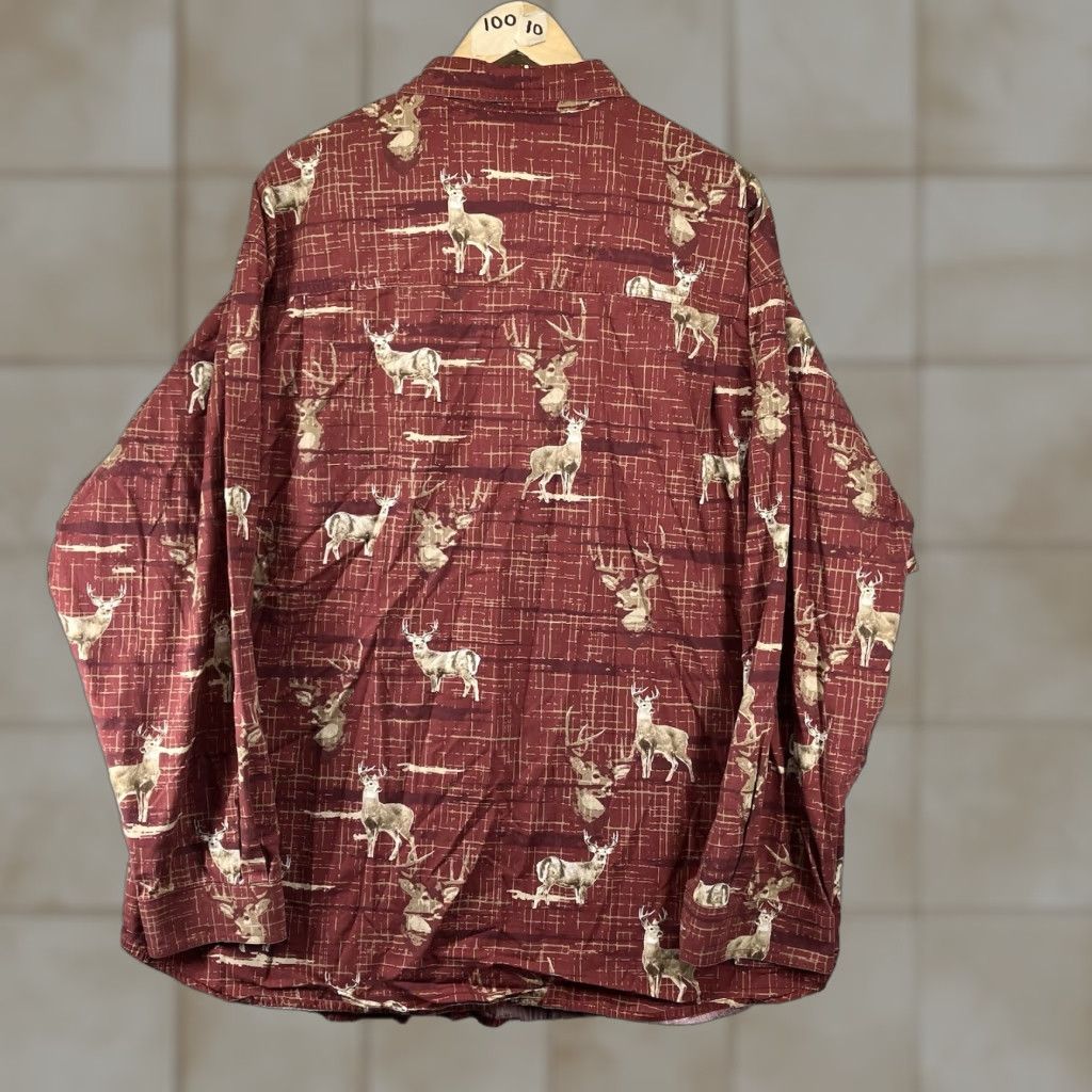 Gloverall VINTAGE Columbia River Lodge Men Button-Up Shirt XL Red All Cotton Buck Deer Print 90s Nature Outdoor Long Sleeve Pocket Casual Mens Size US XL / EU 56 / 4 - 1 Thumbnail