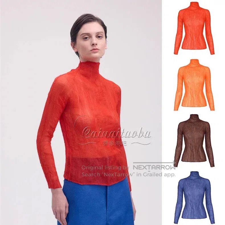 Issey Miyake Issey Miyake Red High Neck Willow Print Long Sleeve Top Size M / US 6-8 / IT 42-44 - 2 Thumbnail