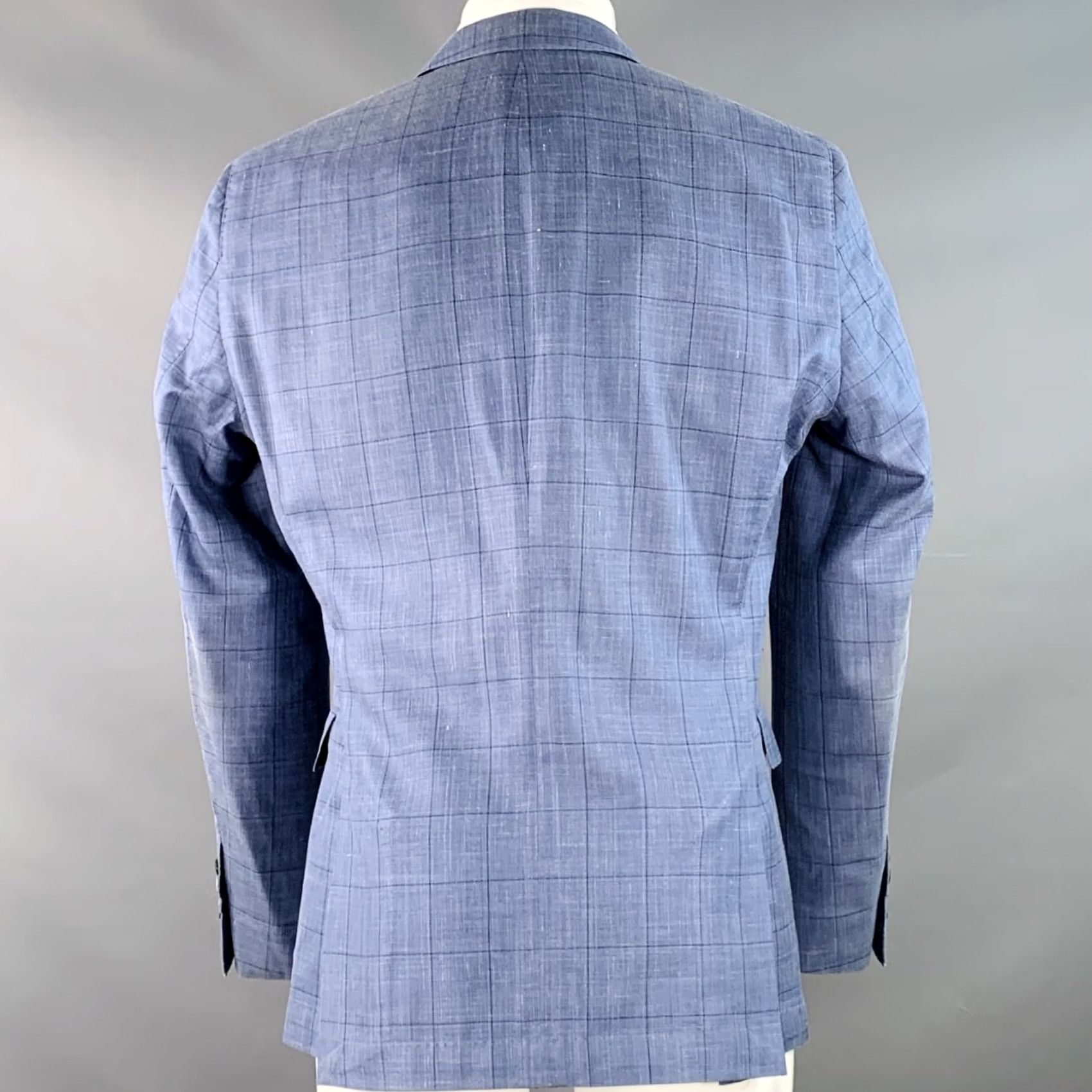 Hugo Boss HUGO BOSS Sport Coat Size 40 Blue Black Window Pane Silk Linen Tailored Fit Size US XXS / EU 40 - 4 Thumbnail