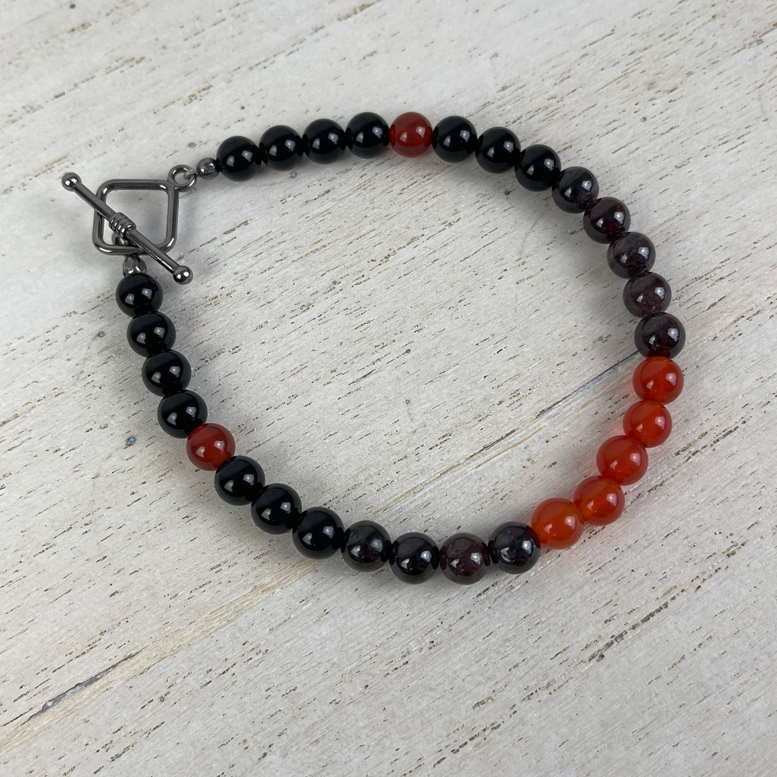 Handmade Carnelian Garnet Obsidian Crystal Gemstone Bead Bracelet Size ONE SIZE - 2 Thumbnail