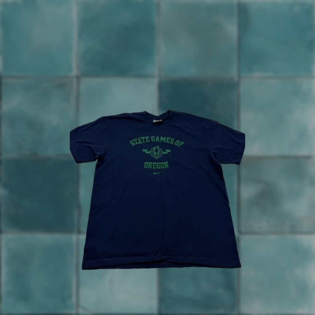 Nike VINTAGE Nike Shirt Mens Small Navy Blue State Games of Oregon 04 Tee 2000s Y2K Sports Graphic Print Mens Size US S / EU 44-46 / 1 - 1 Thumbnail