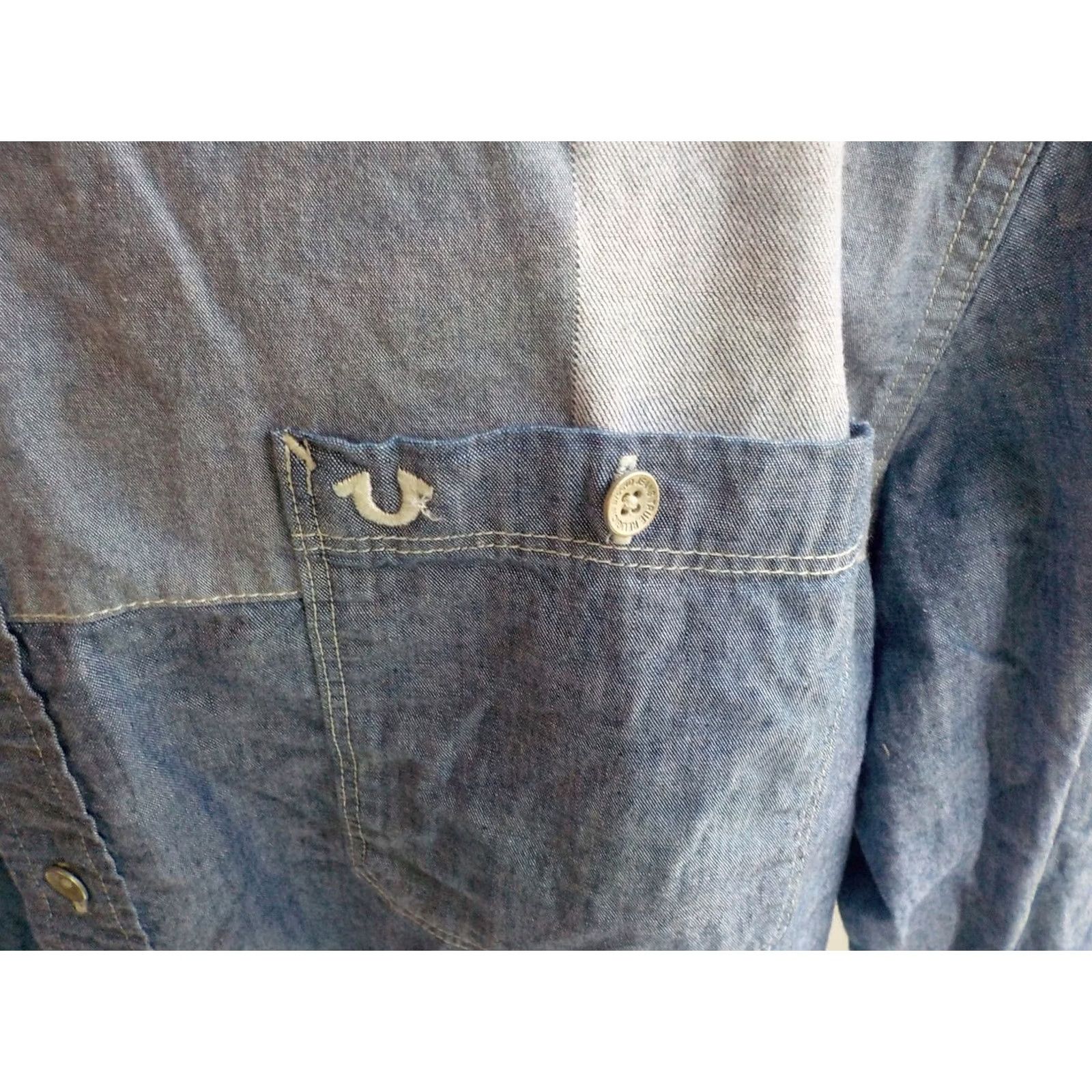 True Religion TRUE RELIGION Chambrays Shirt XL Slim Button-Up Patchwork Blues Cotton Size US XL / EU 56 / 4 - 3 Thumbnail