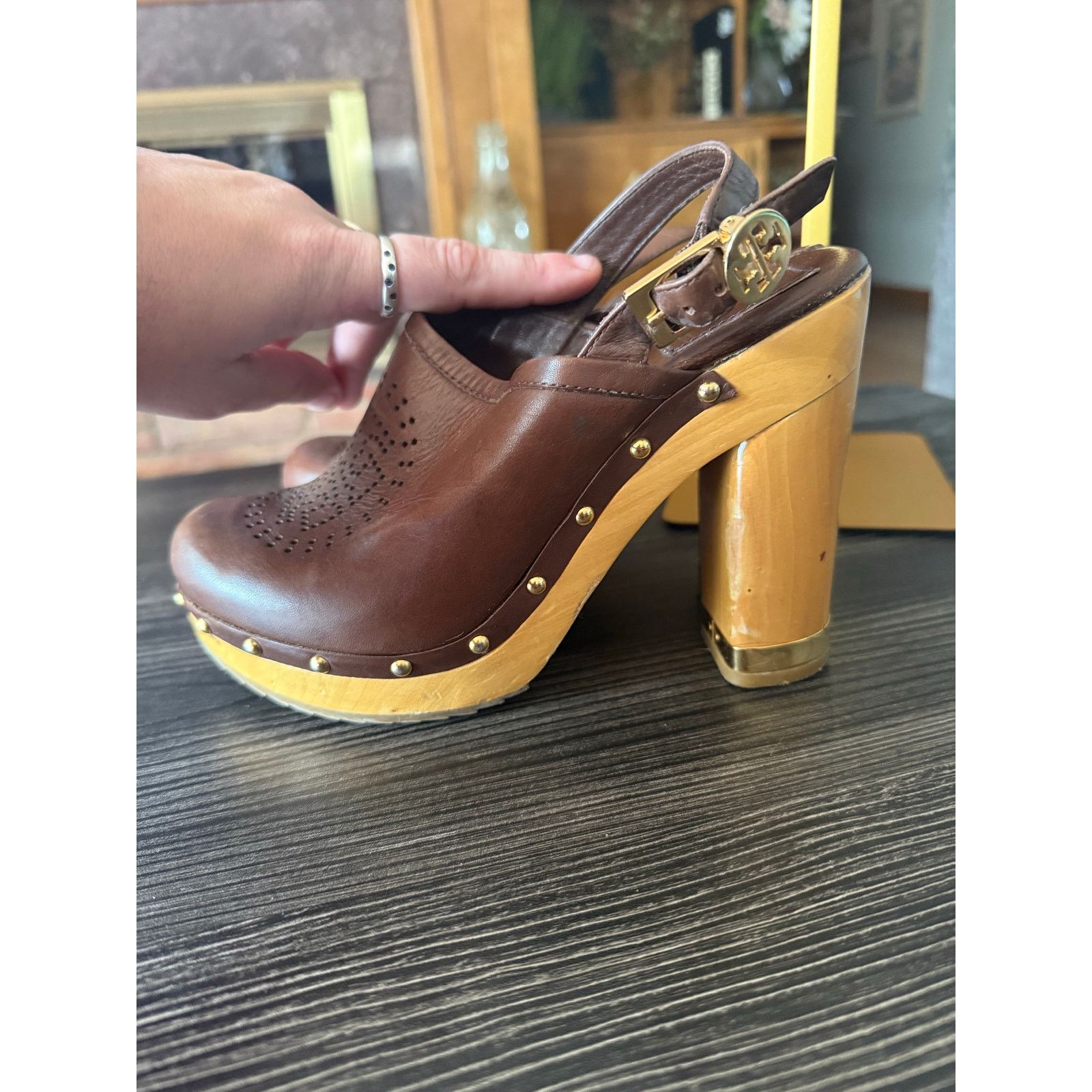 Tory Burch Tory Burch Brayden Leather Logo Slingback Wood Clog Sz. 7 Size US 7 / IT 37 - 8 Thumbnail
