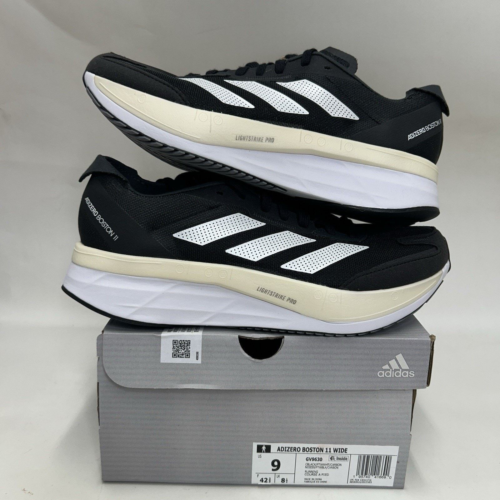 Adidas Adidas Adizero Boston 11 Wide Running Shoes “Black White” Size US 9 / EU 42 - 1 Thumbnail