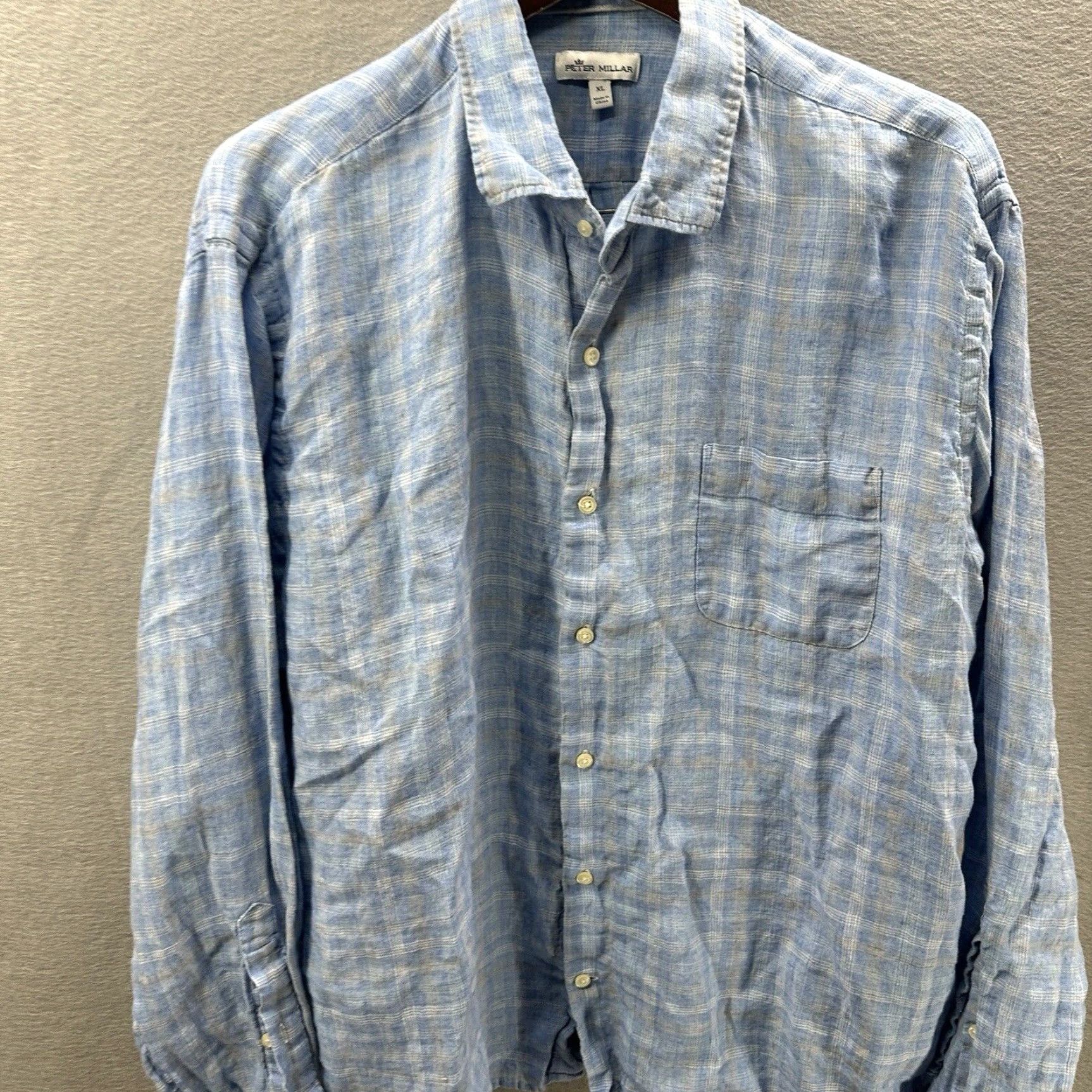Peter Millar Vintage Peter Millar Men's Dress Shirt XL Blue Linen Button-Down Preppy Casual Size US XL / EU 56 / 4 - 5 Thumbnail