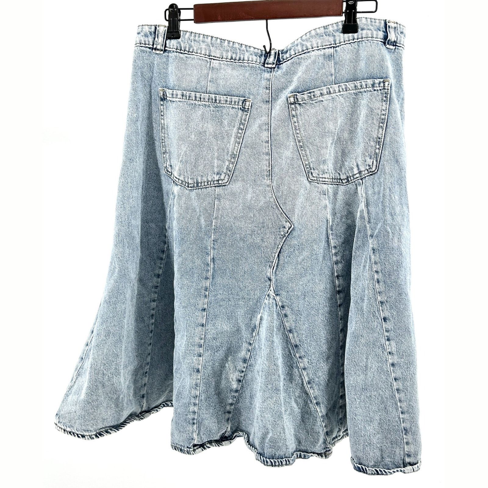Rebecca Minkoff Light Blue Acid Wash Deconstructed Denim Midi Skirt Size 34" / US 12 / IT 48 - 4 Thumbnail