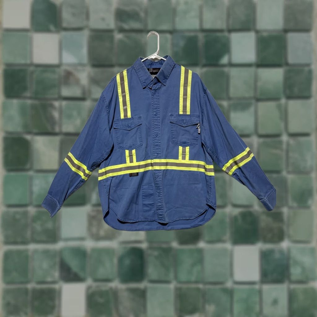 GAS Oil And Gas Safety Supply Men’s XLT Long Sleeve Fire Zero Shirt Flame Resistant Blue 3M Scotchlite Reflective Stripes Mens XLT Shirt Size US XL / EU 56 / 4 - 1 Thumbnail