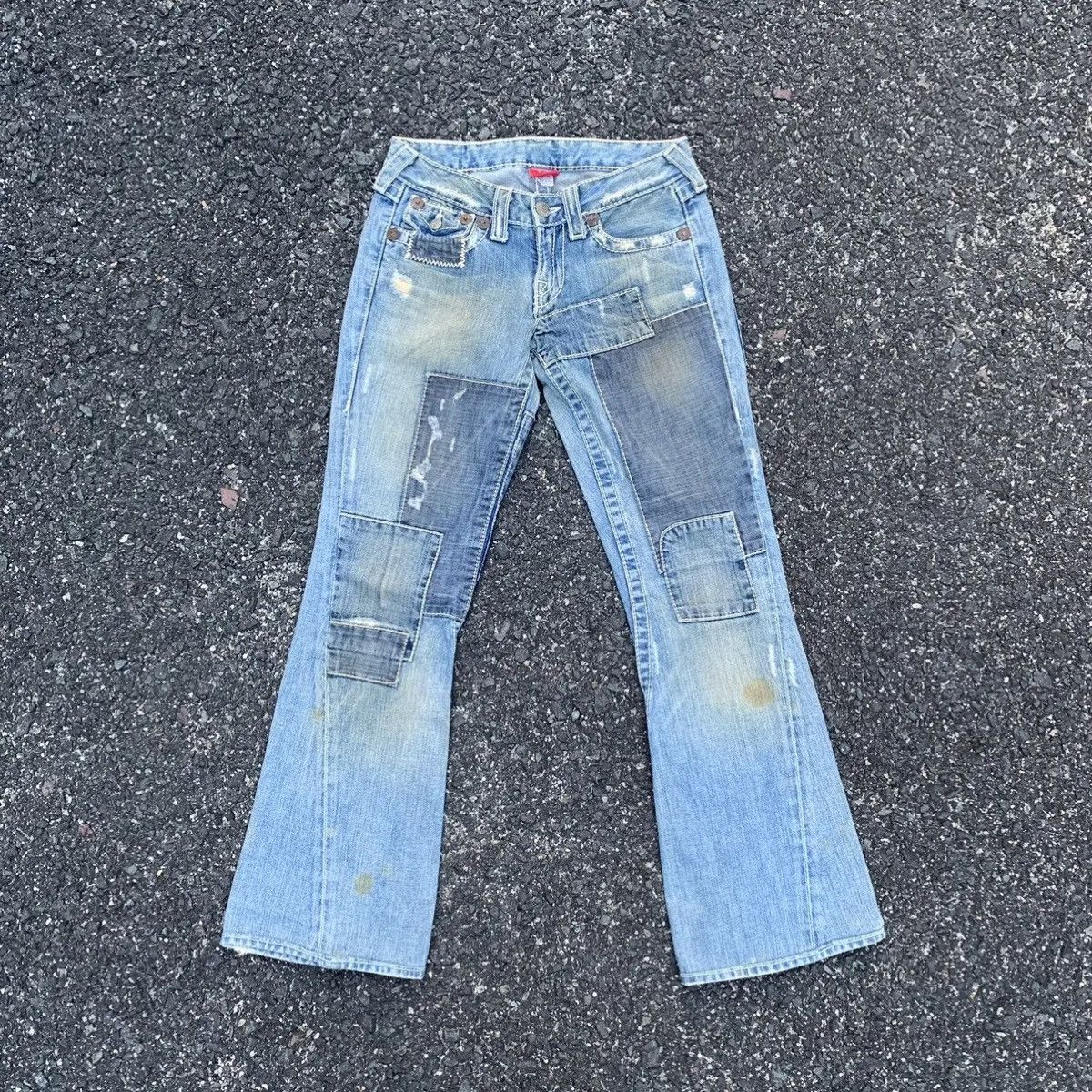 Vintage 💥 STEALS 💥 True Religion Jeans Patch Row Flare Denim Pants Size US 26 / EU 42 - 1 Thumbnail