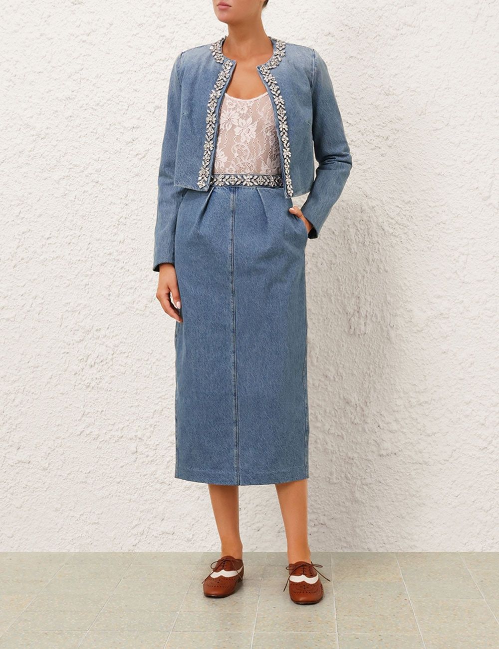 Zimmermann oc11z1025 Crush Embellished Denim Skirt in Blue Size 32" / US 10 / IT 46 - 2 Thumbnail
