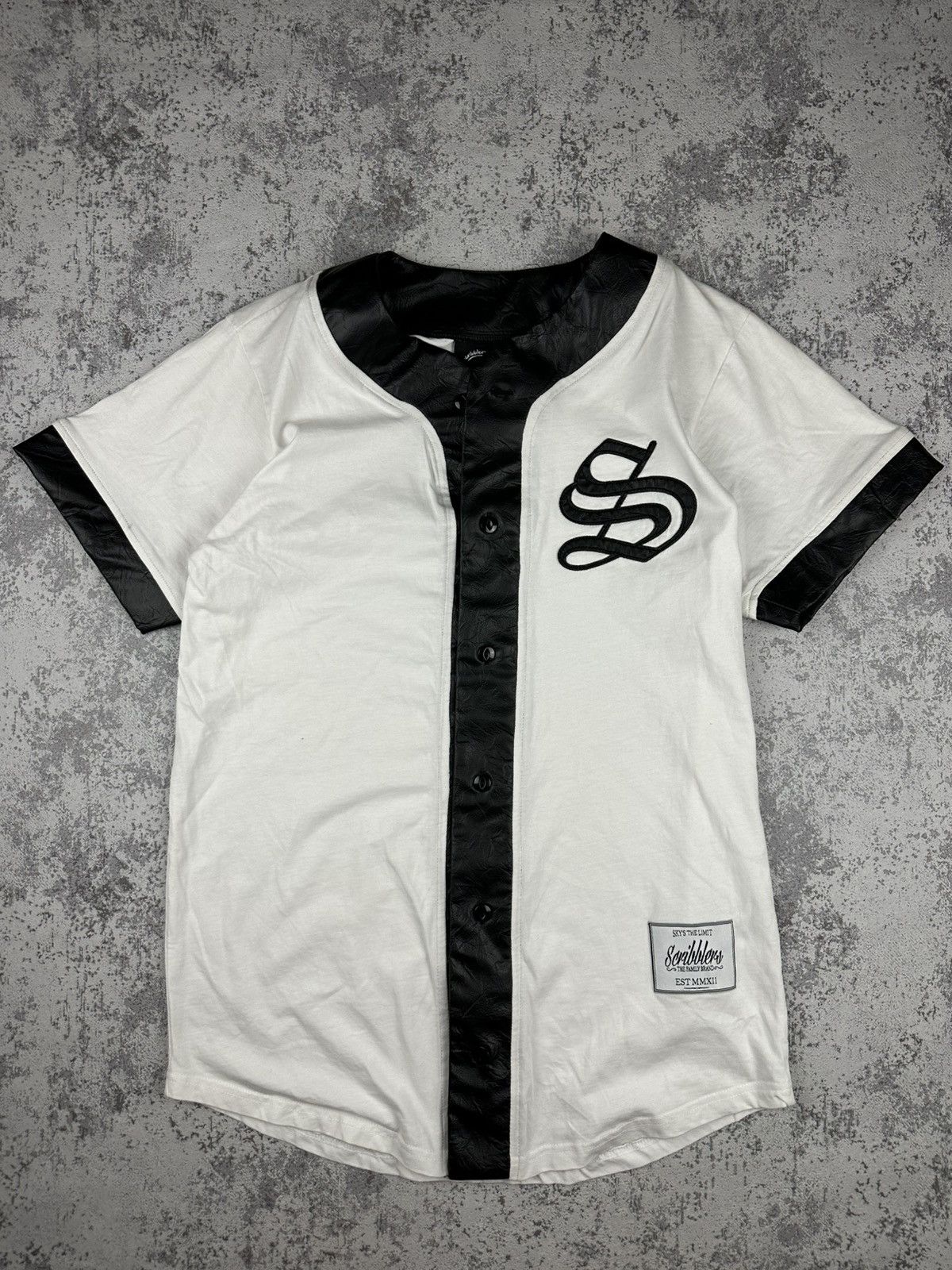 Designer Scribblers Baseball Shirt Faux Leather Trim & Embroidery Size US L / EU 52-54 / 3 - 1 Thumbnail