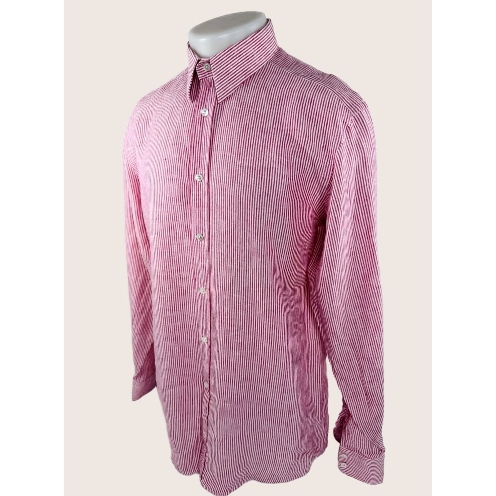 Gieves & Hawkes Gieves & Hawkes Linen Shirt 16.5 / 42 Mens Red White Dress Shirt Button Front EXCELLENT Size US L / EU 52-54 / 3 - 1 Thumbnail