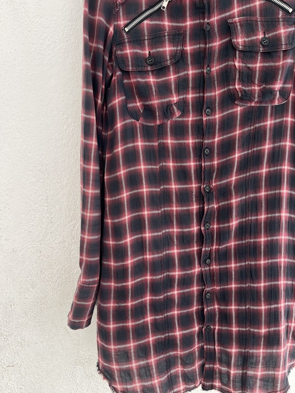 Le Grande Bleu (L.G.B.) LGB Shadow Distressed Plaid Tartan Long Flannel I6W9 Size US M / EU 48-50 / 2 - 3 Thumbnail
