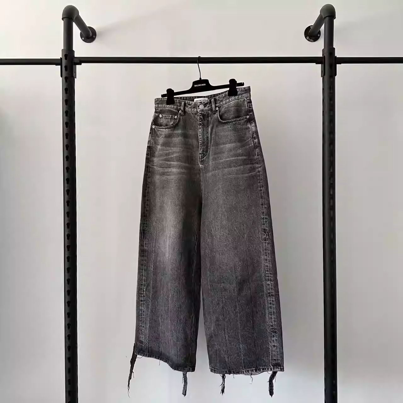 Pre-owned Balenciaga Fw22 Leg Destruction Low Crotch Wash Baggy Jeans In Black