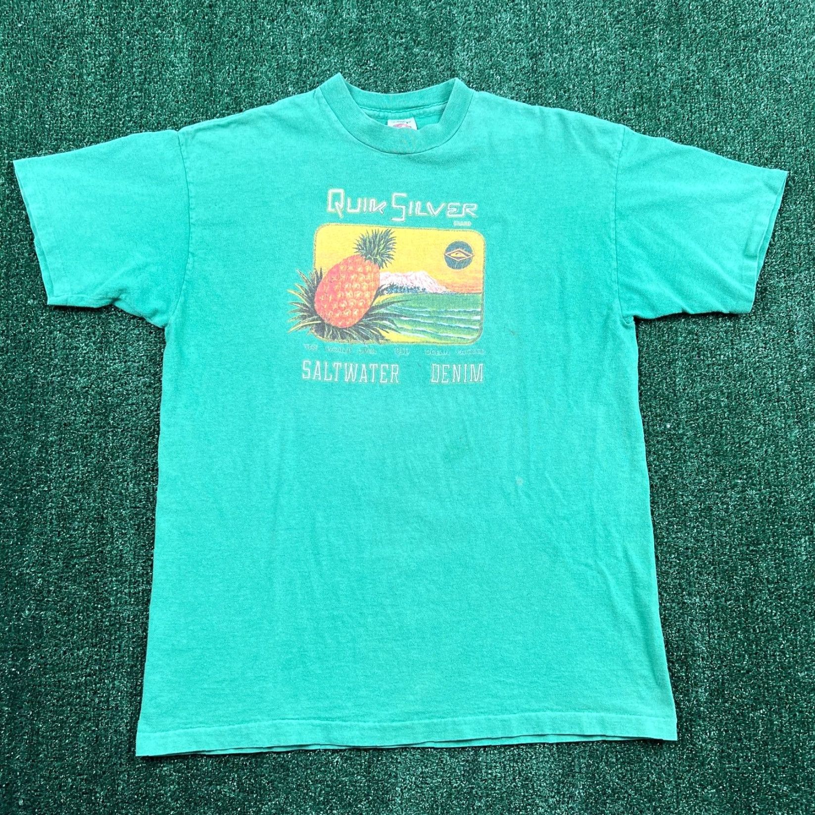 Quiksilver VTG Quiksilver Saltwater Denim Pineapple Single Stitch T-Shirt Mens L Green 80s Size US L / EU 52-54 / 3 - 5 Thumbnail