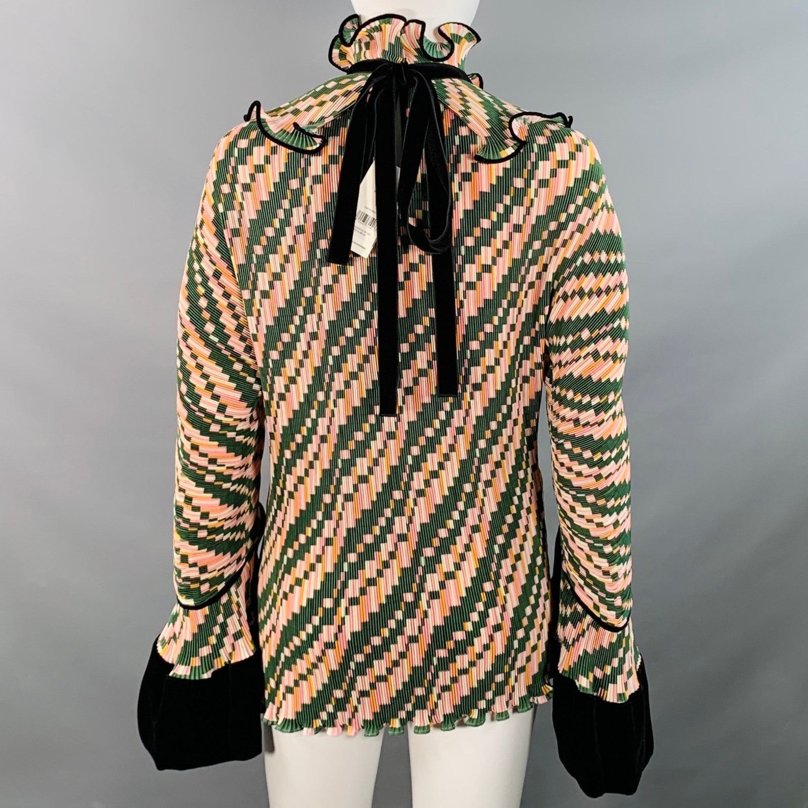 Tory Burch TORY BURCH Pink Yellow Polyester Geometric Pleated Blouse Size XS / US 0-2 / IT 36-38 - 5 Thumbnail