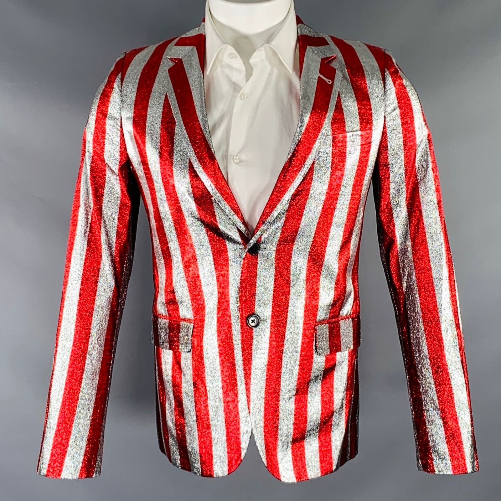 Saint Laurent Paris SS15 Size 34 Red Silver Stripe Viscose Blend Sport Coat Size 34R - 1 Thumbnail