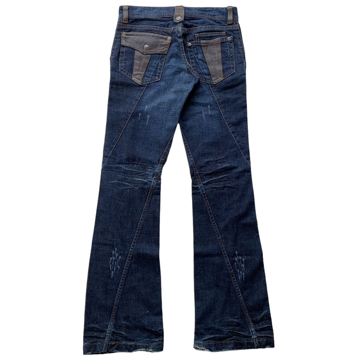 Japanese Brand 2000s Michel Klein Homme Flared Mix Leather Multi Zip Jeans Size US 32 / EU 48 - 6 Thumbnail