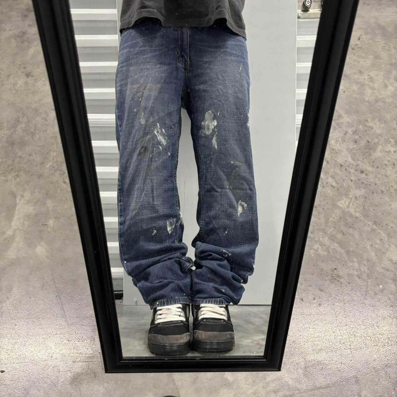 Japanese Brand × Vintage Crazy Vintage Y2K/2000s Grunge Dark Wash Paint Splatter Denim Jeans! Size US 32 / EU 48 - 1 Thumbnail
