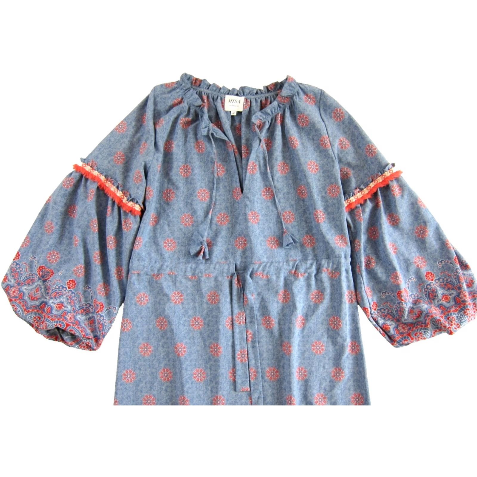 MISA Los Angeles MISA Los Angeles Blue Coral Stretch V-Neck Long Sleeve Maxi Kaftan Dress M Size M / US 6-8 / IT 42-44 - 4 Thumbnail