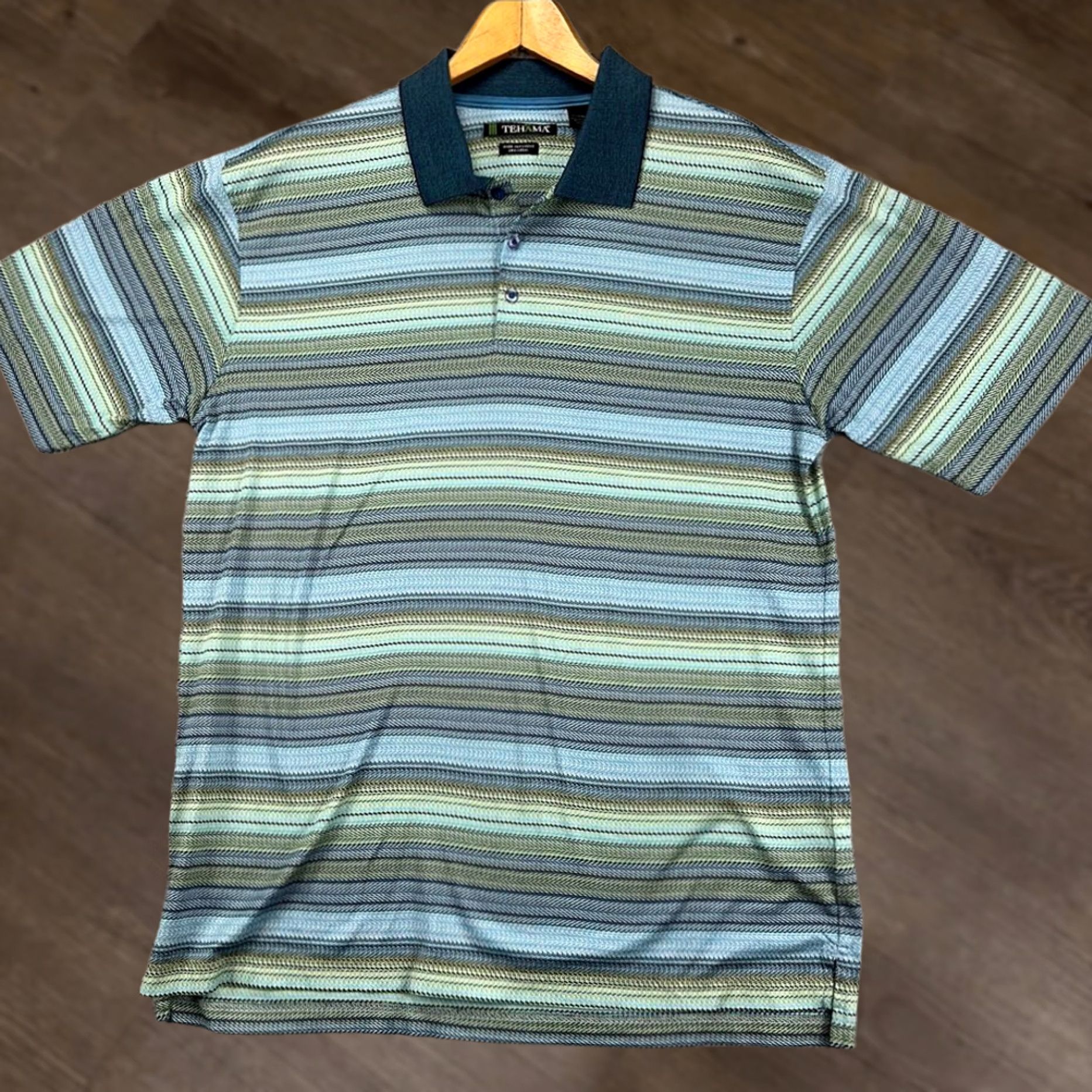 Vintage VINTAGE Tehama Shirt Polo Mens XL Blue Green Striped Pima Cotton Knit Rugby Outdoor Casual Size US XL / EU 56 / 4 - 1 Thumbnail