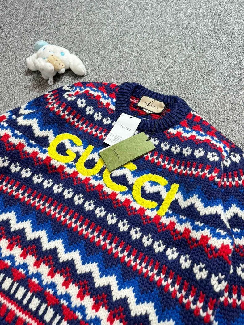 Gucci Gucci Red Blue Wool Sweater with Logo-2506 Size US M / EU 48-50 / 2 - 3 Thumbnail