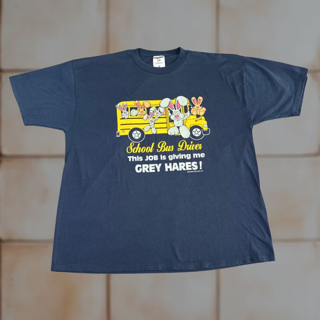 Jerzees VINTAGE Jerzees Shirt Adult EXTRA LARGE Blue School Bus Driver Grey Hares Bunny Rabbits Size US XL / EU 56 / 4 - 1 Thumbnail