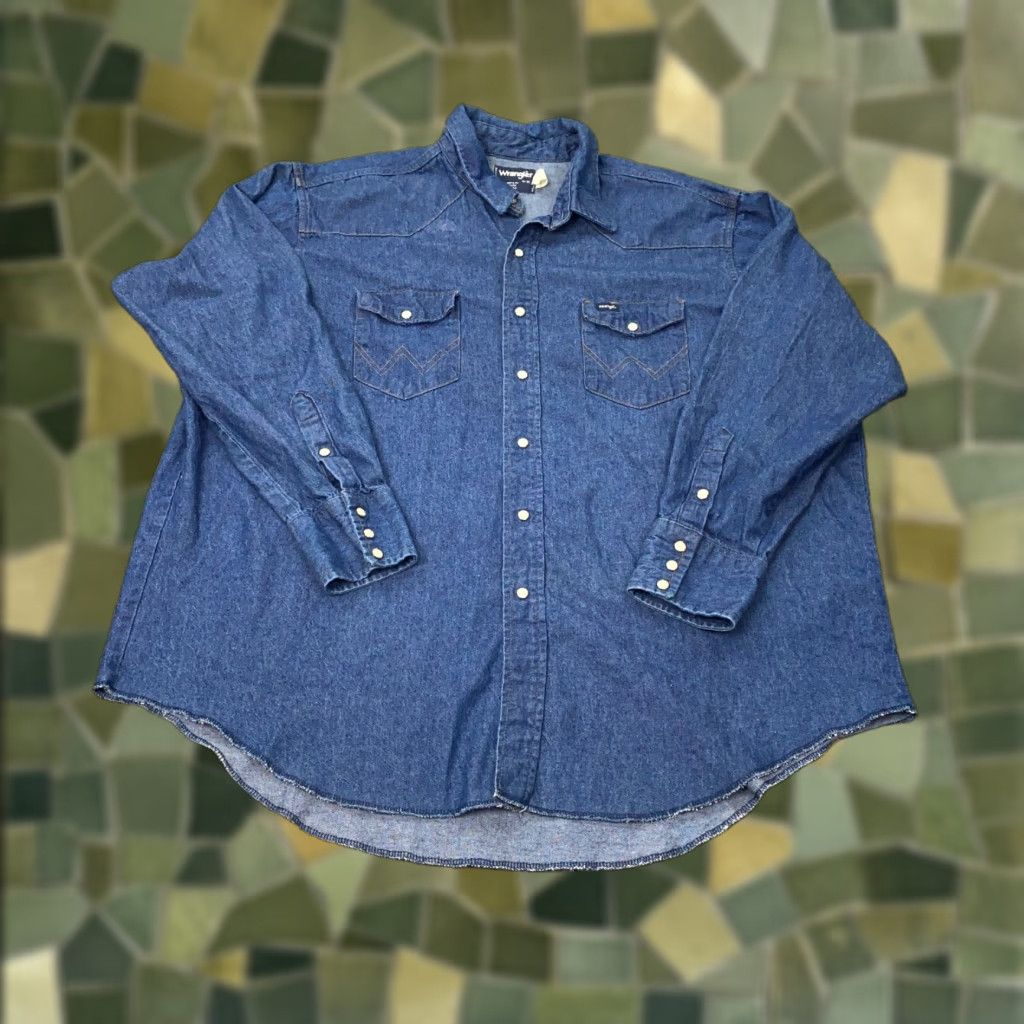 Wrangler VINTAGE Wrangler Denim Shirt Mens 19 Big & Tall Blue Pearl Snap Button-Up 19 Mens Cowboy Western Accessories Size US XXL / EU 58 / 5 - 1 Thumbnail