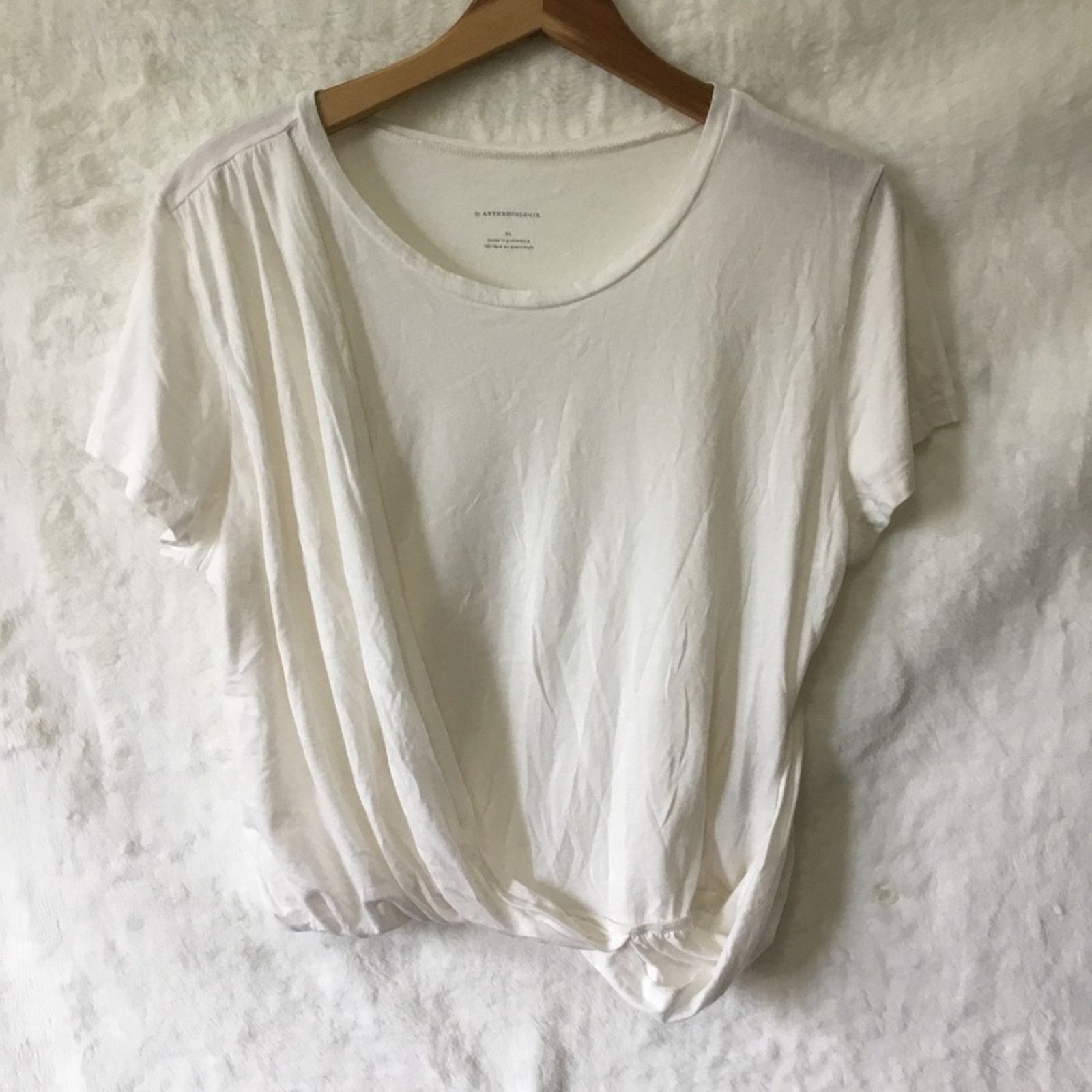 Anthropologie Anthropologie White Draped Short-Sleeve Crop T-Shirt Size XL / US 12-14 / IT 48-50 - 1 Thumbnail