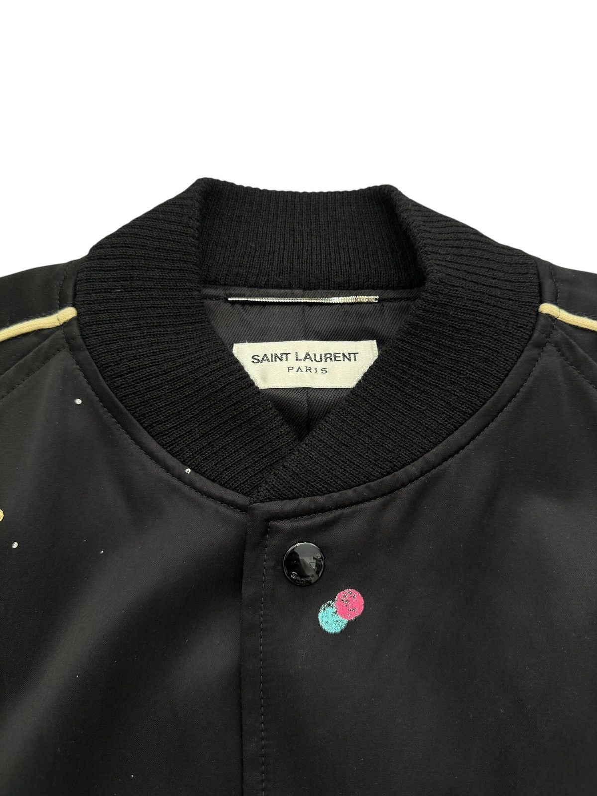 Saint Laurent Paris 2019 Black Galaxy Logo Souvenir Teddy Satin Bomber Size US M / EU 48-50 / 2 - 5 Thumbnail