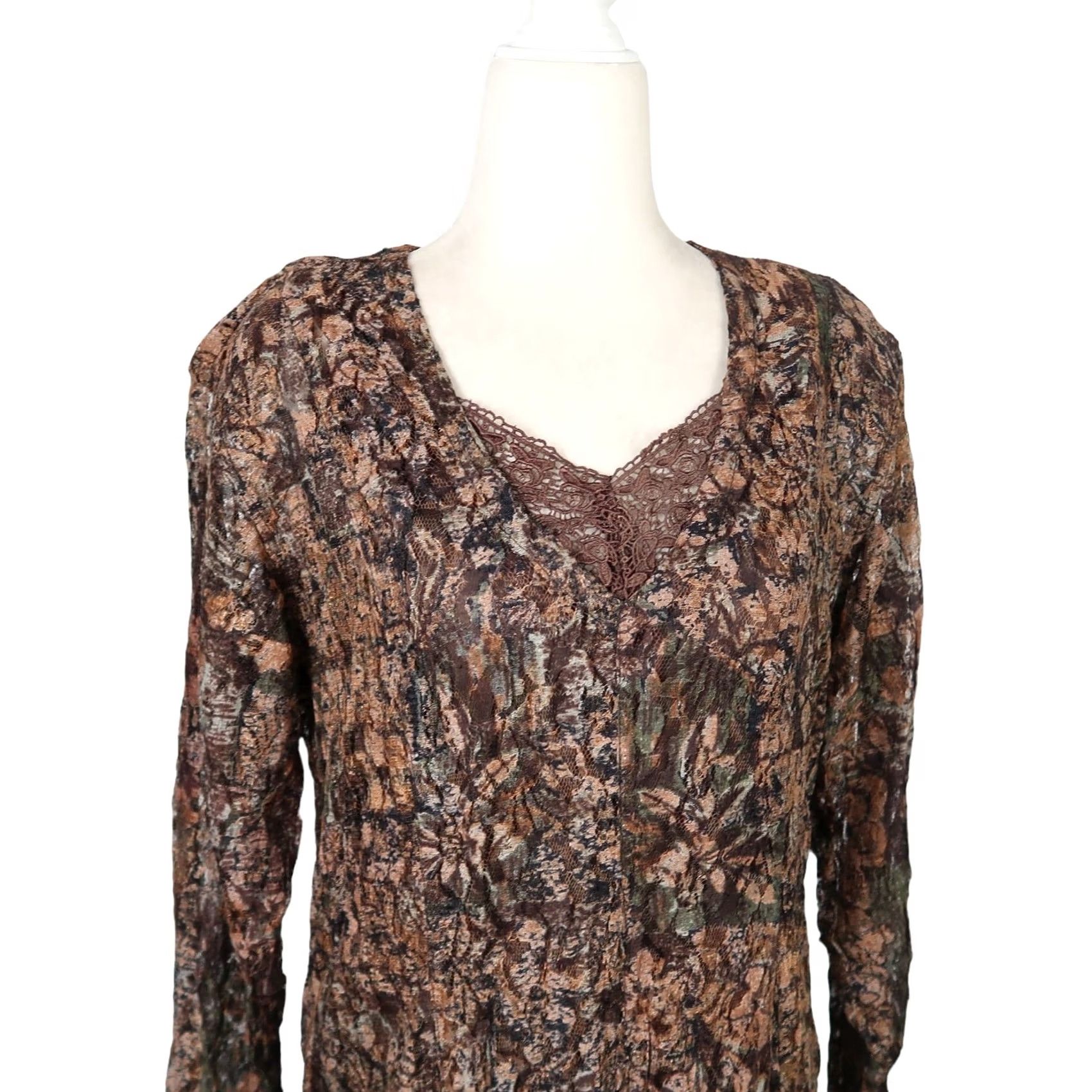 Vintage VINTAGE Nostalgia Brown Floral Lace Long Sleeve Maxi Dress M Dress Women Maxi Long Sleeve 90s Bohemian Vintage Dress Size M / US 6-8 / IT 42-44 - 2 Thumbnail