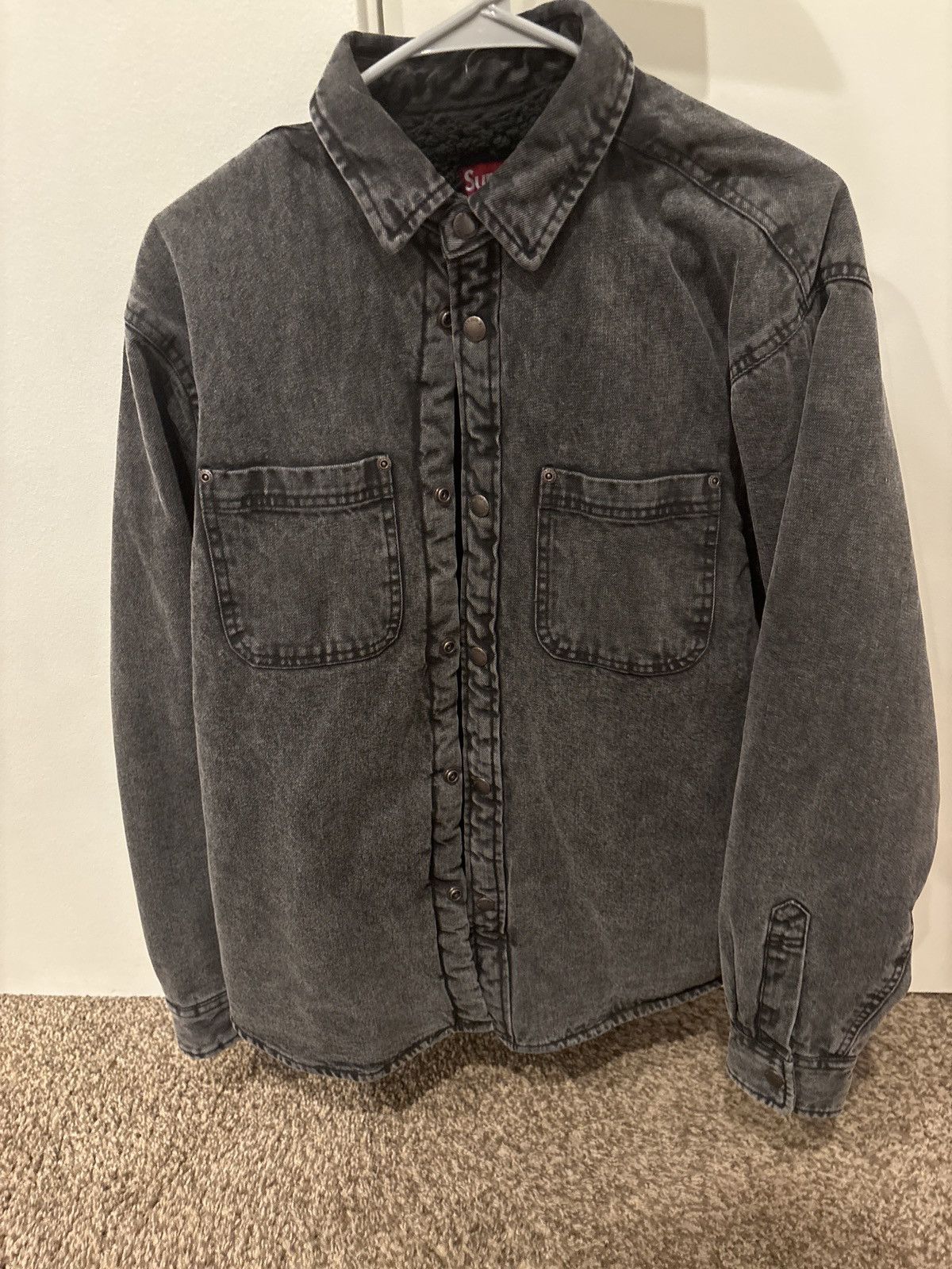 Faux Shearling Lined Work Shirt ブラックSサイズ