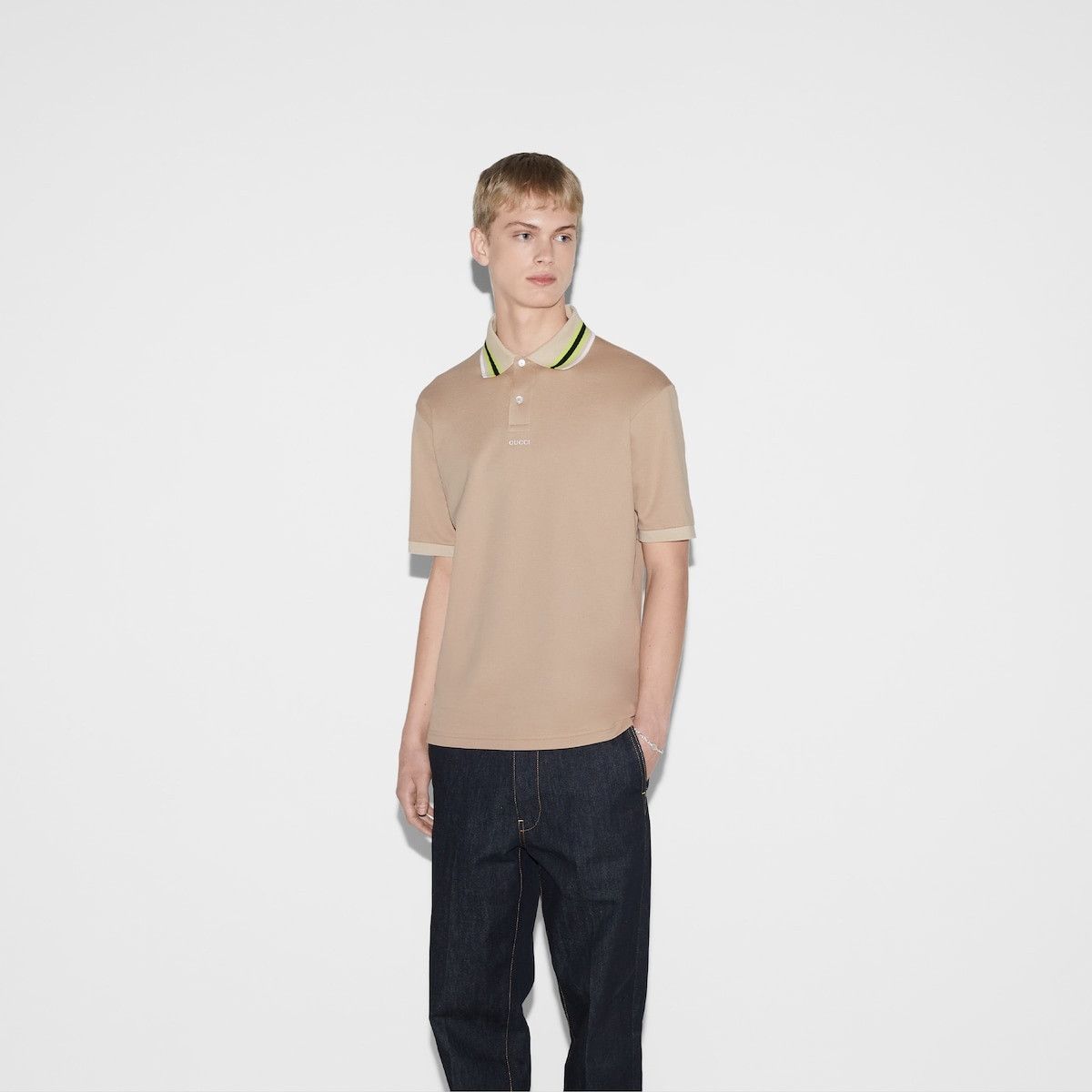 Gucci o1s1wg111025 Cotton Piquet Polo Shirt in Beige Size US XXL / EU 58 / 5 - 6 Thumbnail