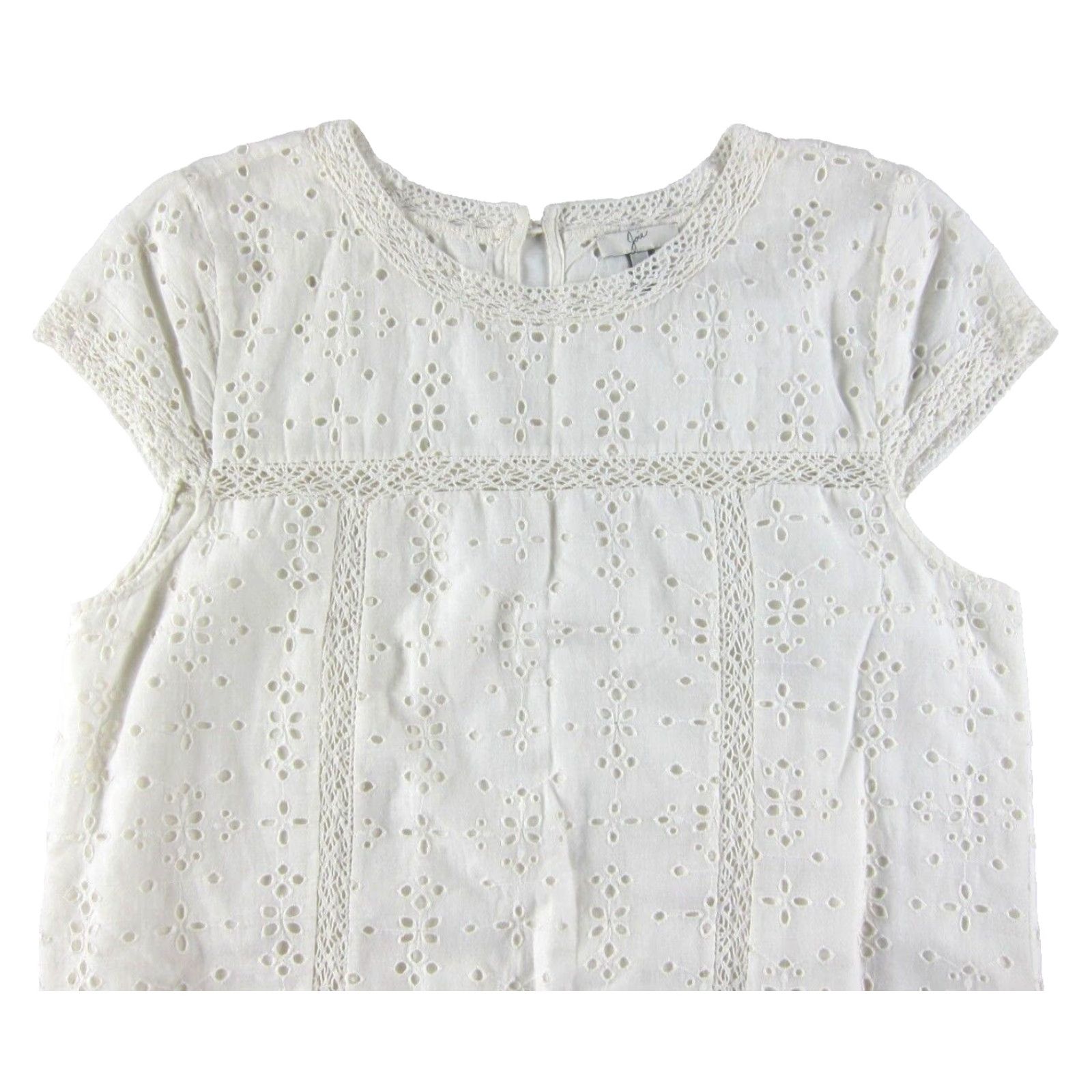 Joie JOIE 100% Cotton White Perforated Floral Cap Sleeve Tunic Shift Sun Dress Large Size L / US 10 / IT 46 - 4 Thumbnail