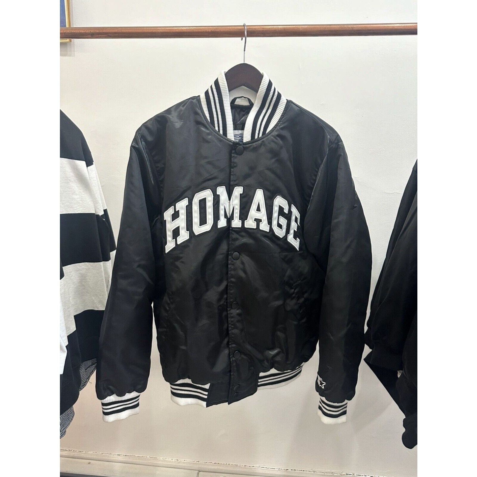 image of Homage X Starter Satin Starter Bomber Jacket Men’S Size Large Legends Never Die in White, Men's