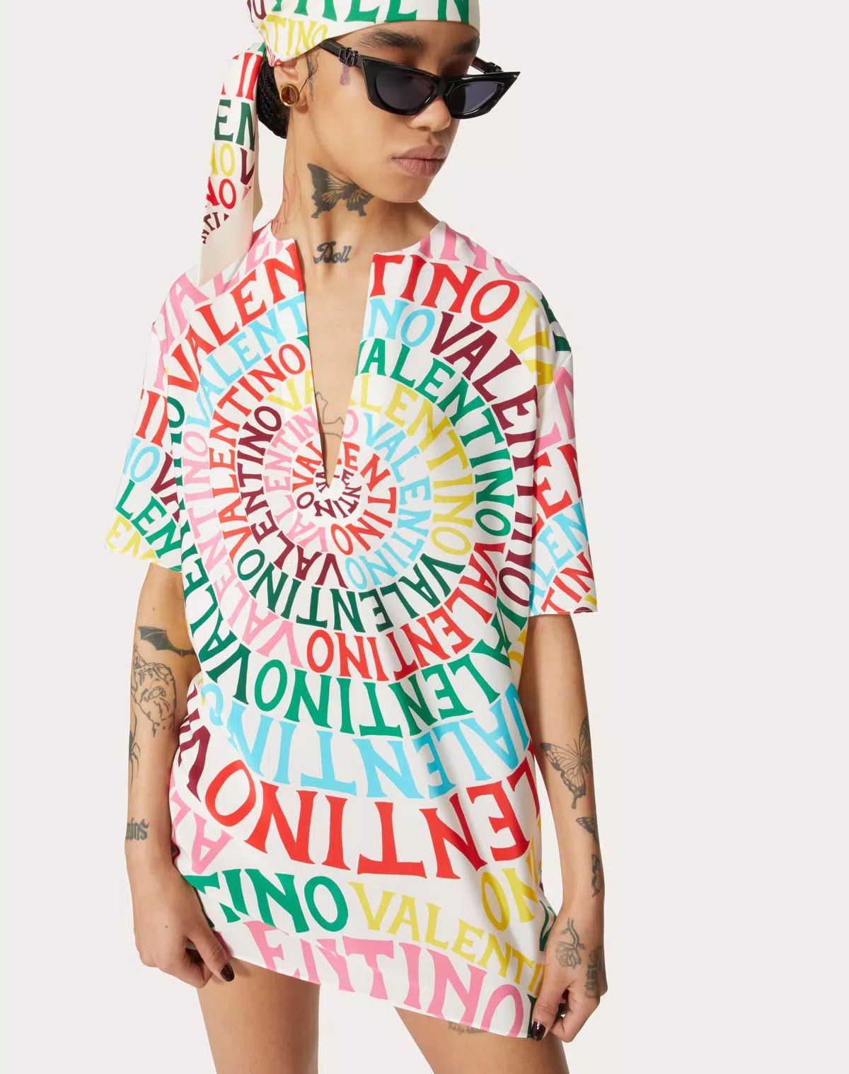 Valentino o1s1wg110625 Loop Crepe De Chine Dress in Multicolor Size L / US 10 / IT 46 - 6 Thumbnail